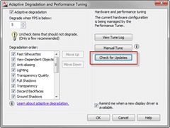 Adaptive Degradation And Performance Tuning dialog